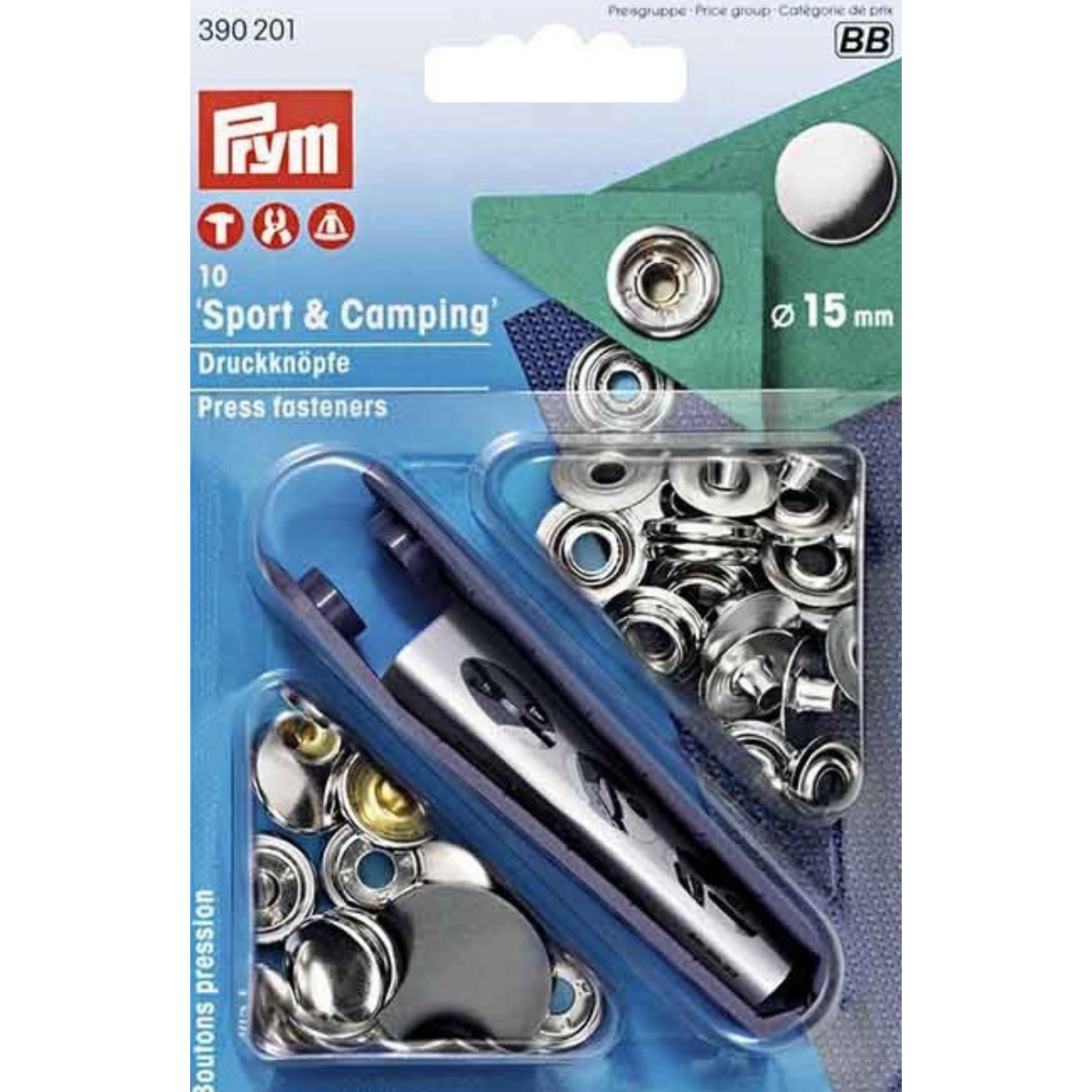 Painonappi, painoneppari Sport & Camping 15mm Prym hopea, musta