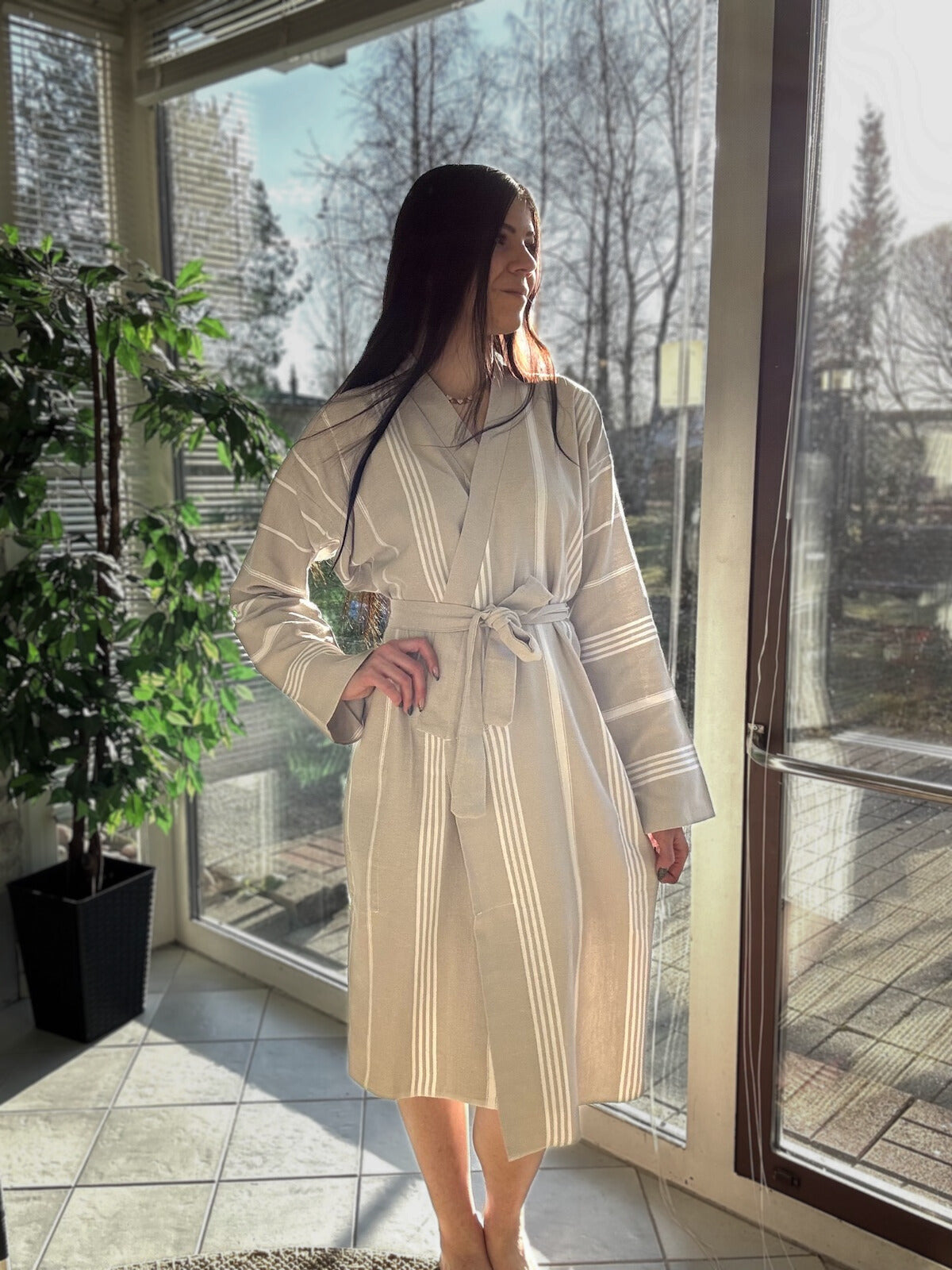 Hamam kylpytakki Vire beige-harmaa