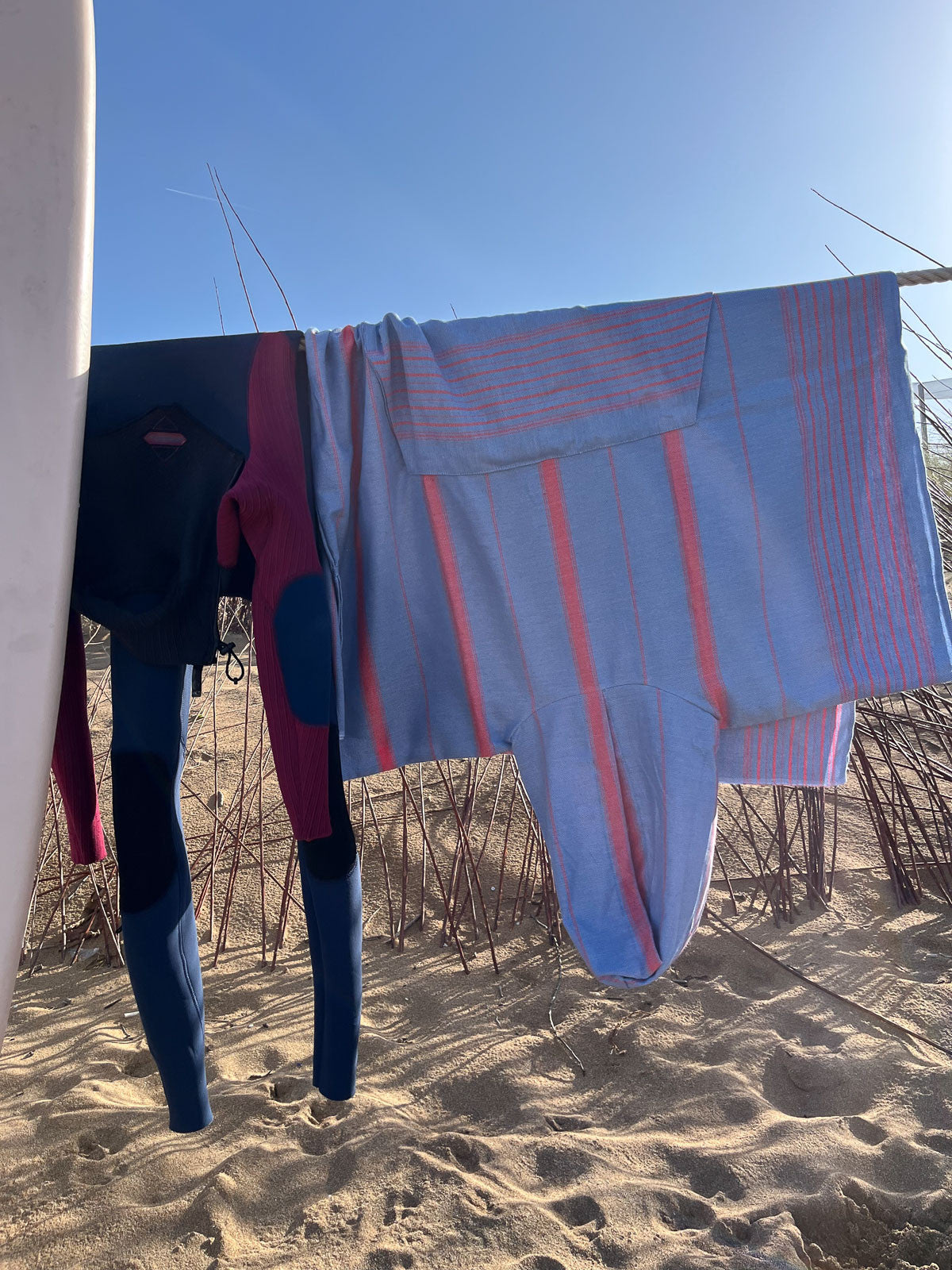 Hamam tunika hupullinen Raita farkunsininen-koralli