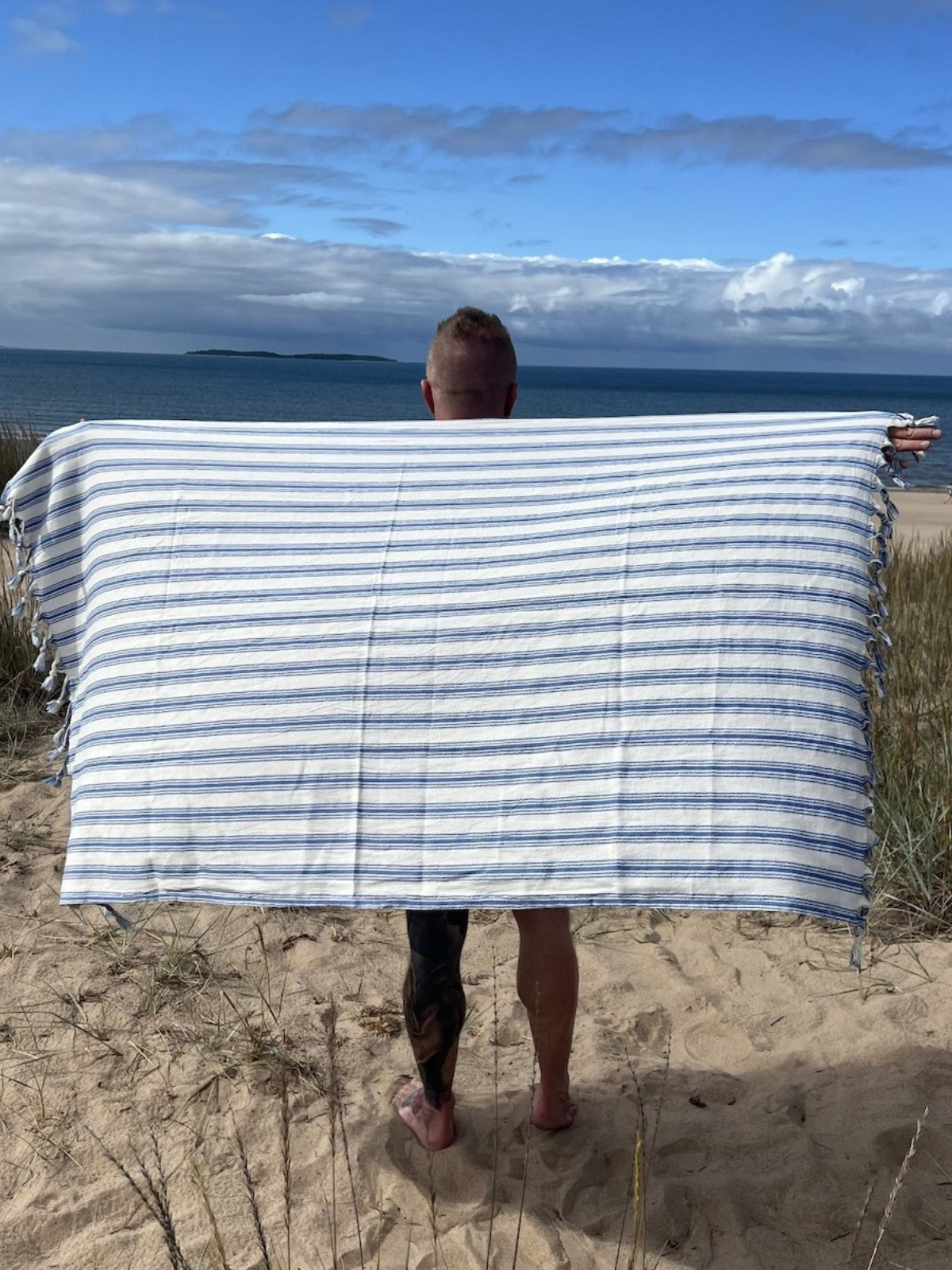 Kreikkalainen pyyhe Kaisla farkunsininen puuvilla 100x180cm