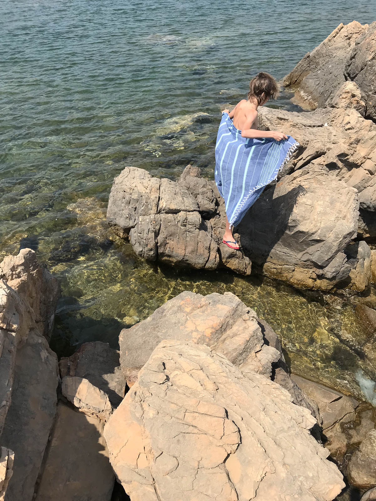 Hamam pyyhe Raita tummansininen-vihreä puuvilla 100x170cm