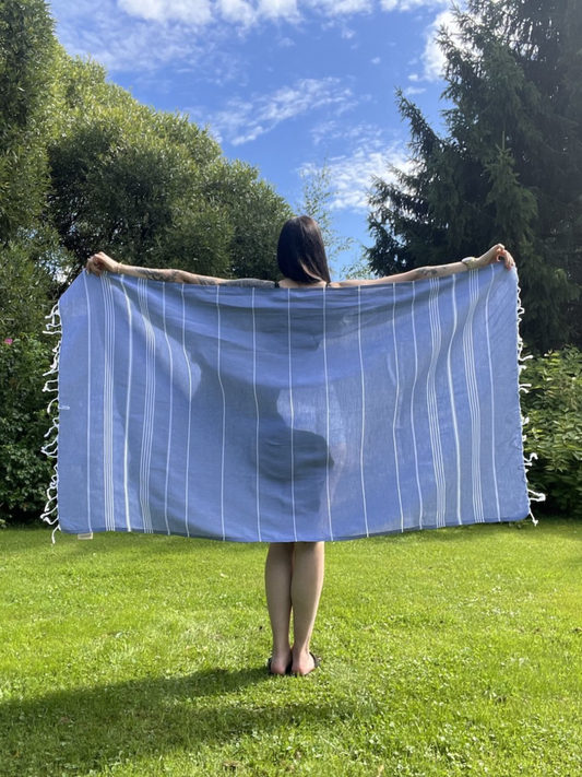 Kreikkalainen pyyhe Dyyni farkunsininen puuvilla 100x180cm