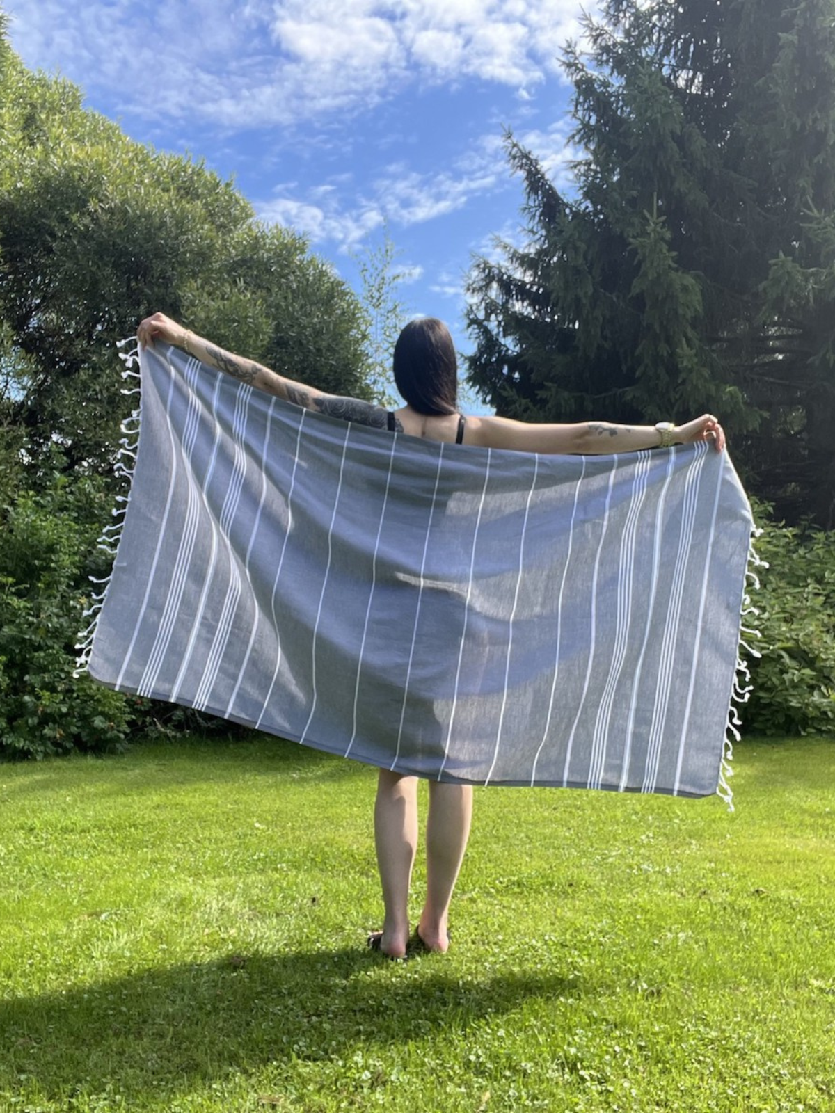 Kreikkalainen pyyhe Dyyni tummanharmaa puuvilla 100x180cm