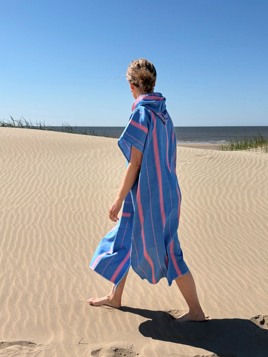 Hamam tunika hupullinen Raita sininen-koralli