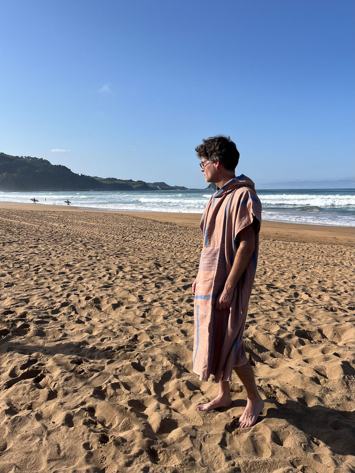 Hamam tunika hupullinen Raita ruskea-tummansininen