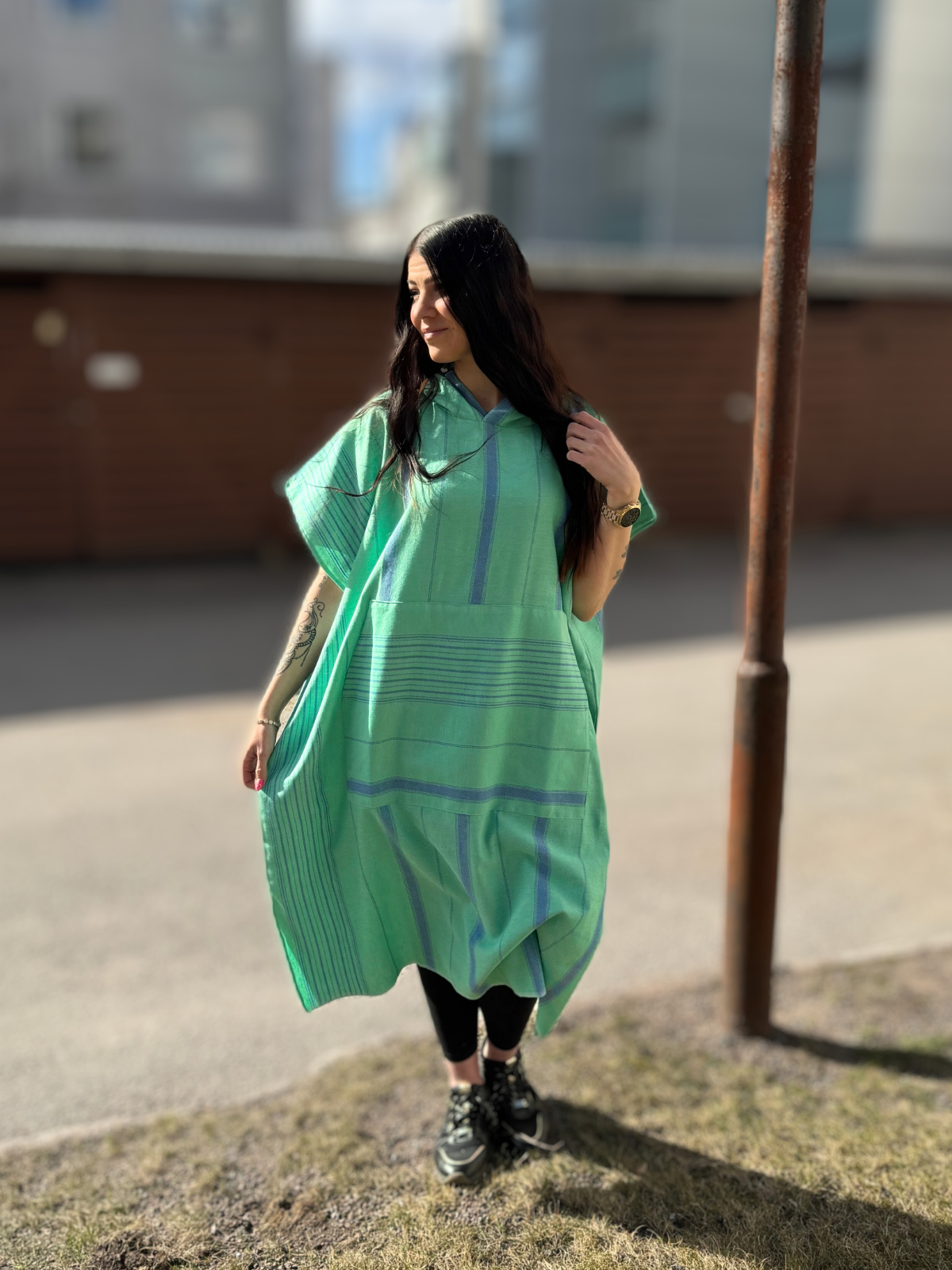 Hamam tunika hupullinen Raita vihreä-sininen