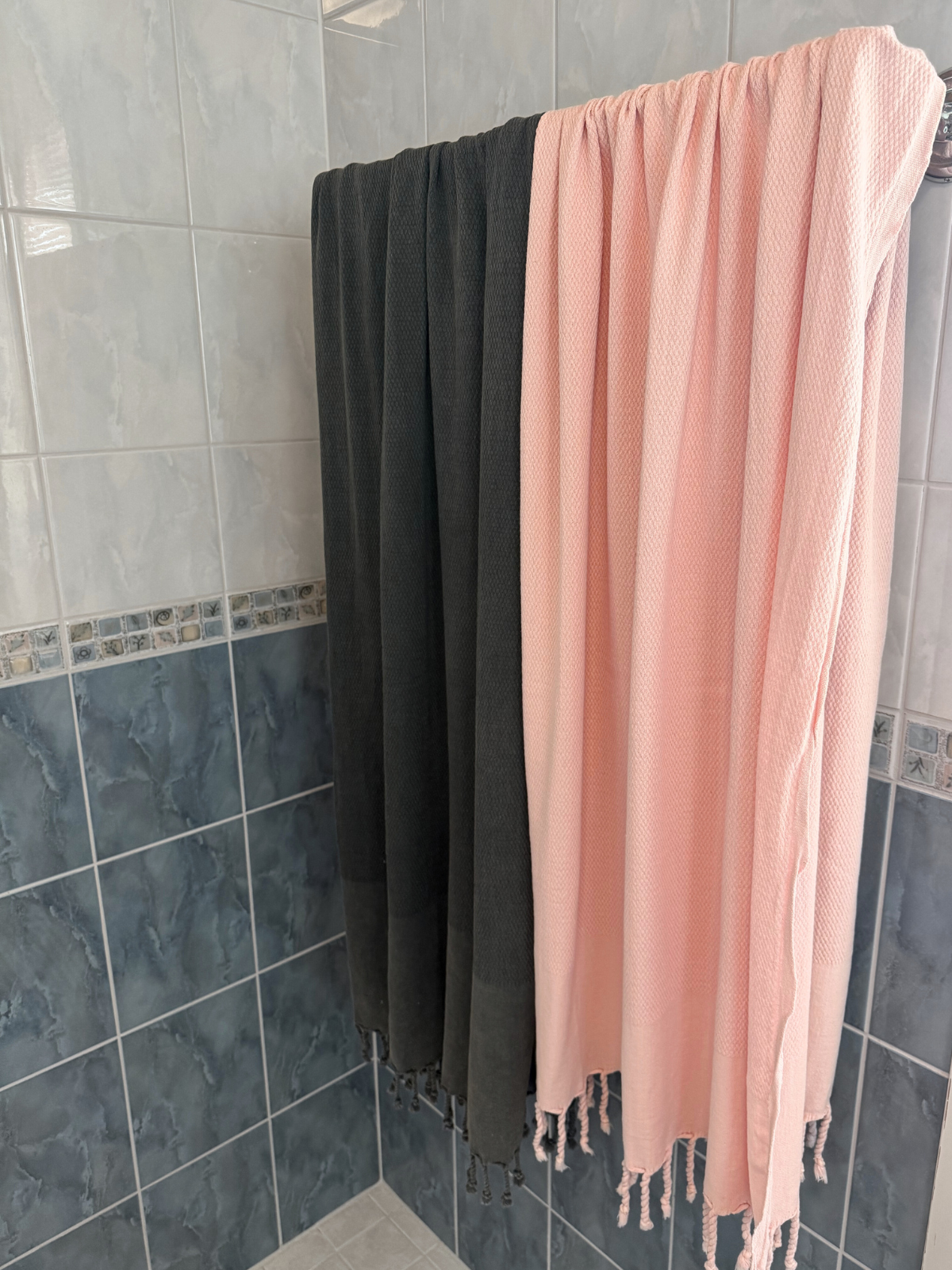 Kreikkalainen pyyhe Kivipesty vaaleanpunainen puuvilla 85x185cm