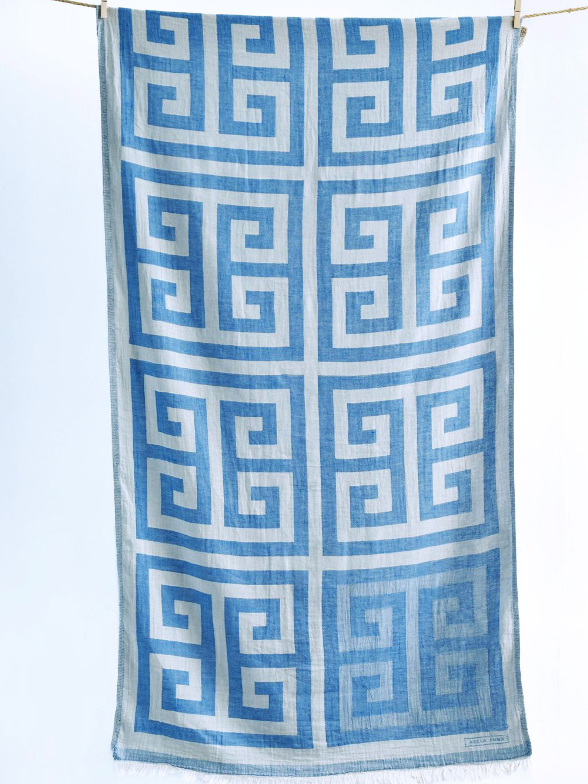 Kreikkalainen pyyhe Meander sininen puuvilla 90x180cm