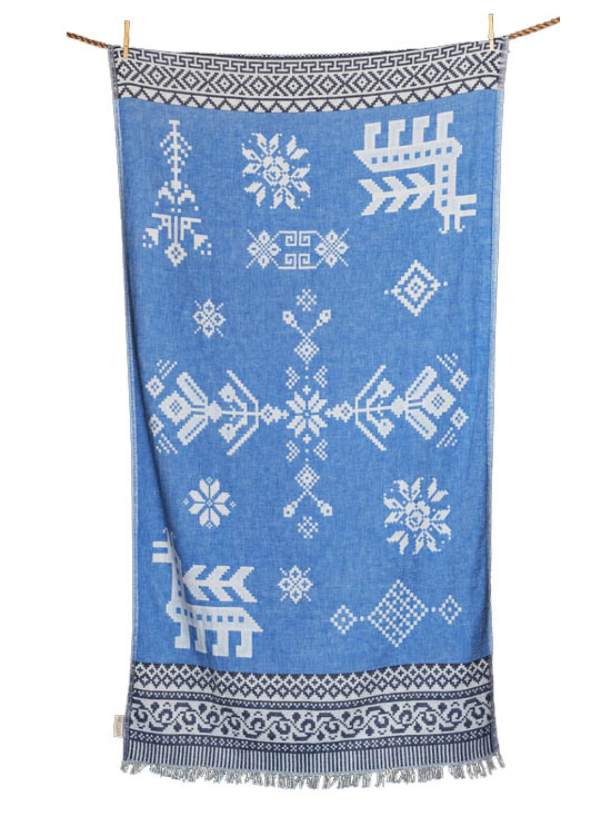 Kreikkalainen pyyhe Ornamentti sininen puuvilla 90x180cm