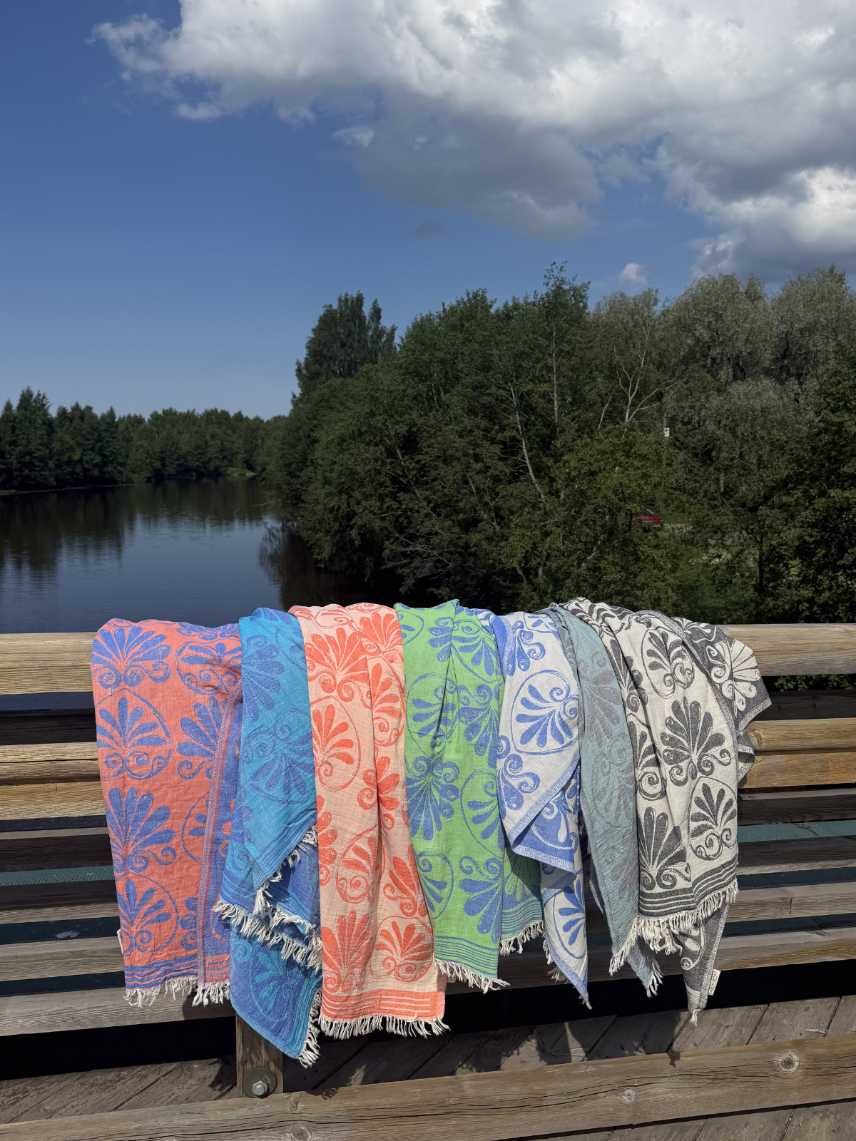 Kreikkalainen pyyhe Lootuskukka harmaa-eukalyptus puuvilla 90x180cm