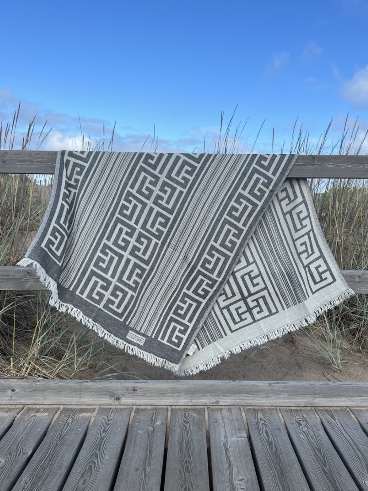 Kreikkalainen pyyhe Ornamentti musta puuvilla 100x180cm