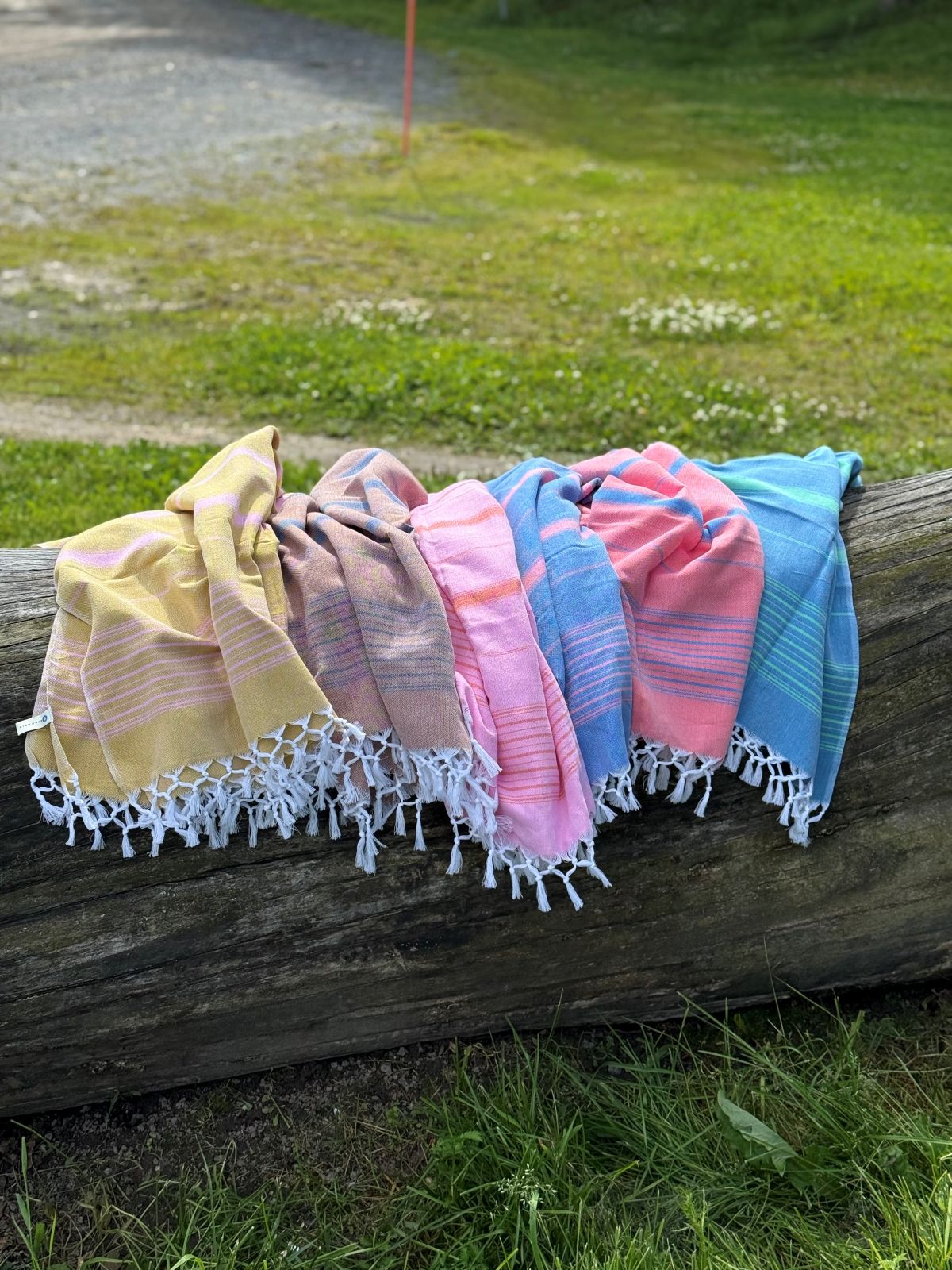 Hamam pyyhe Raita ruskea-sininen puuvilla 100x170cm