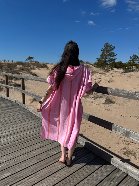 Hamam tunika hupullinen Raita pinkki-mandariini