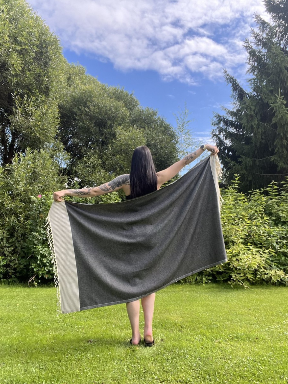 Kreikkalainen pyyhe Timantti musta puuvilla 100x180cm