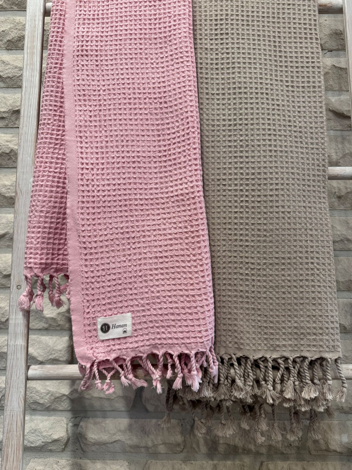 Hamam pyyhe Waffle vaaleanpunainen puuvilla 90x190cm