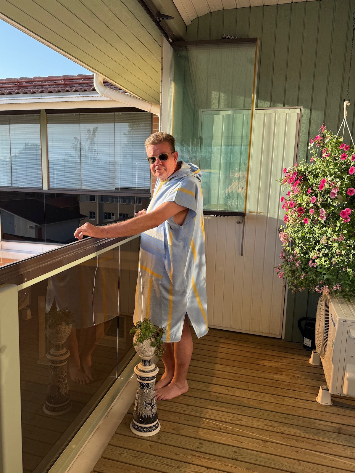 Hamam tunika hupullinen Raita vaaleansininen-sinappi