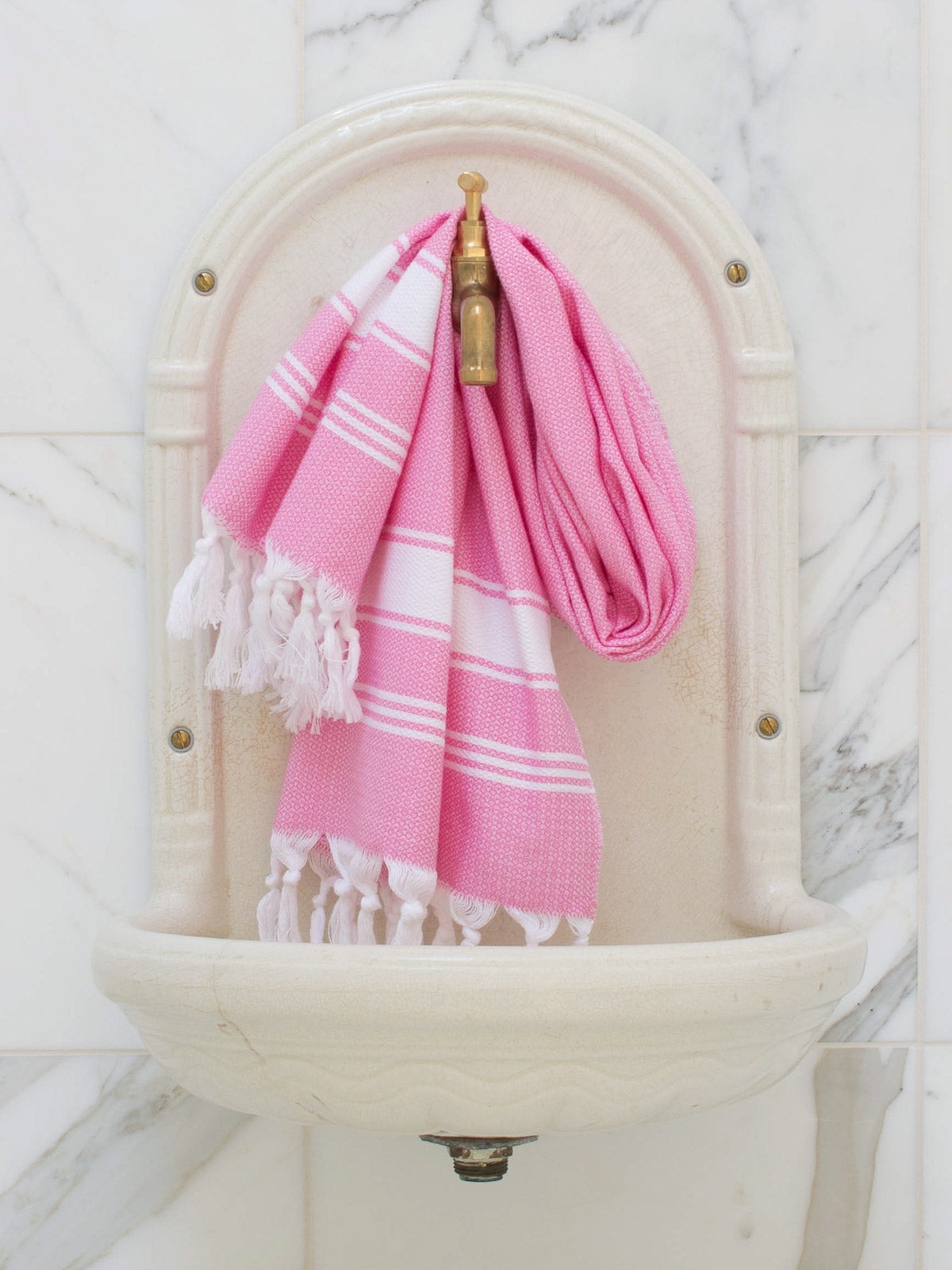 Hamam käsipyyhe Hehku pinkki-valkoinen puuvilla 50x100cm