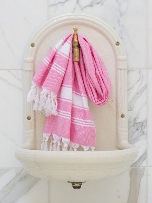 Hamam käsipyyhe Hehku pinkki-valkoinen puuvilla 50x100cm
