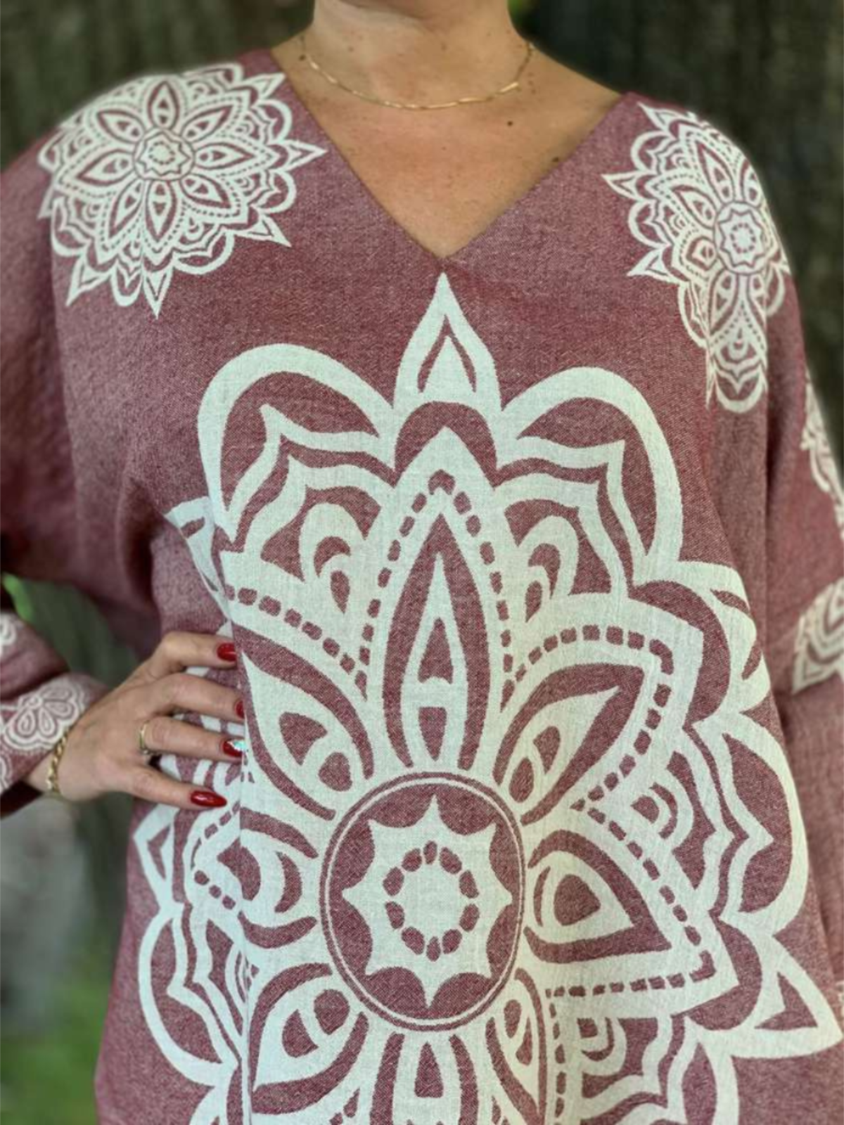 Hamam tunika Mandala burgundinpunainen