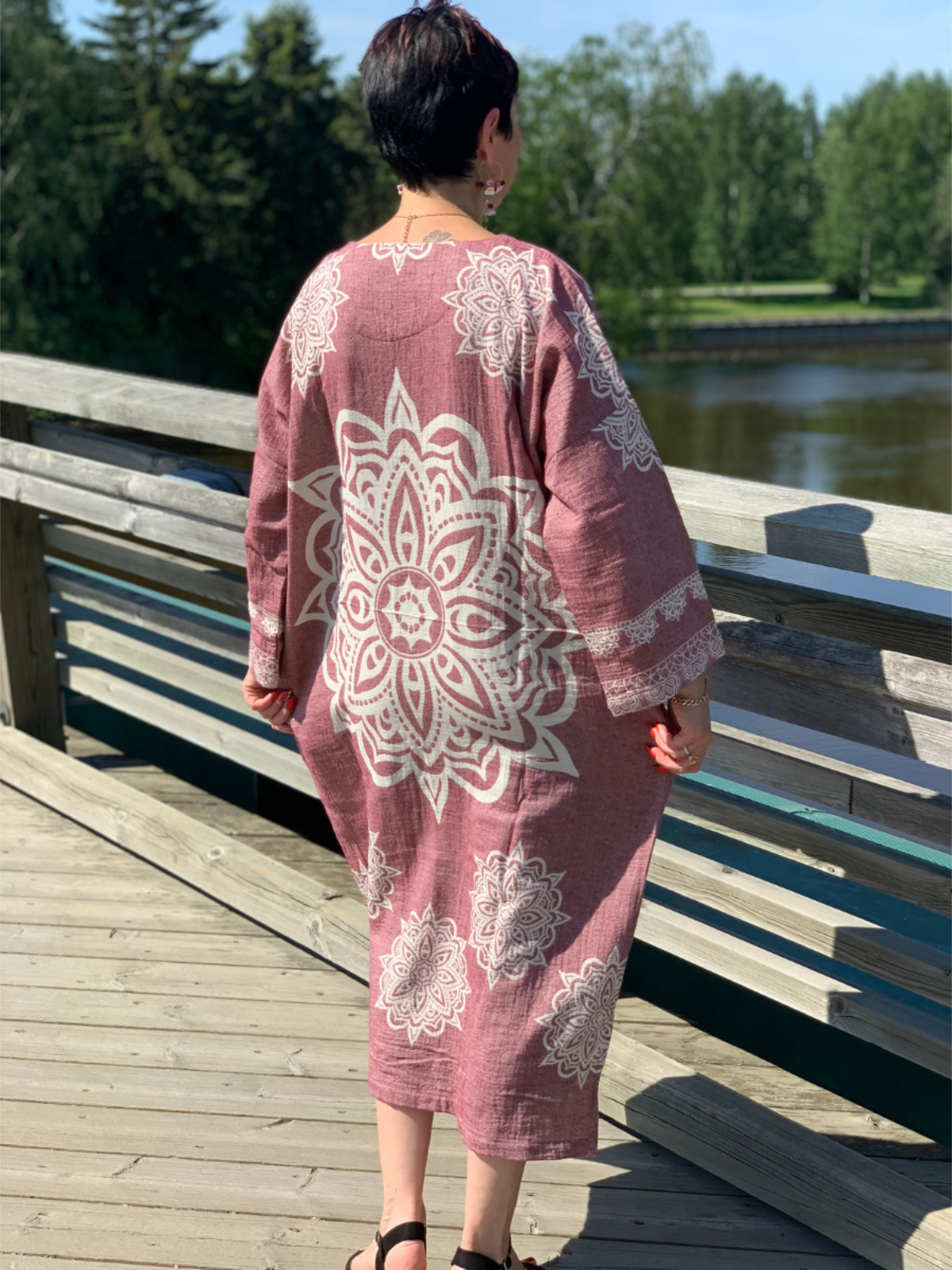 Hamam tunika Mandala burgundinpunainen