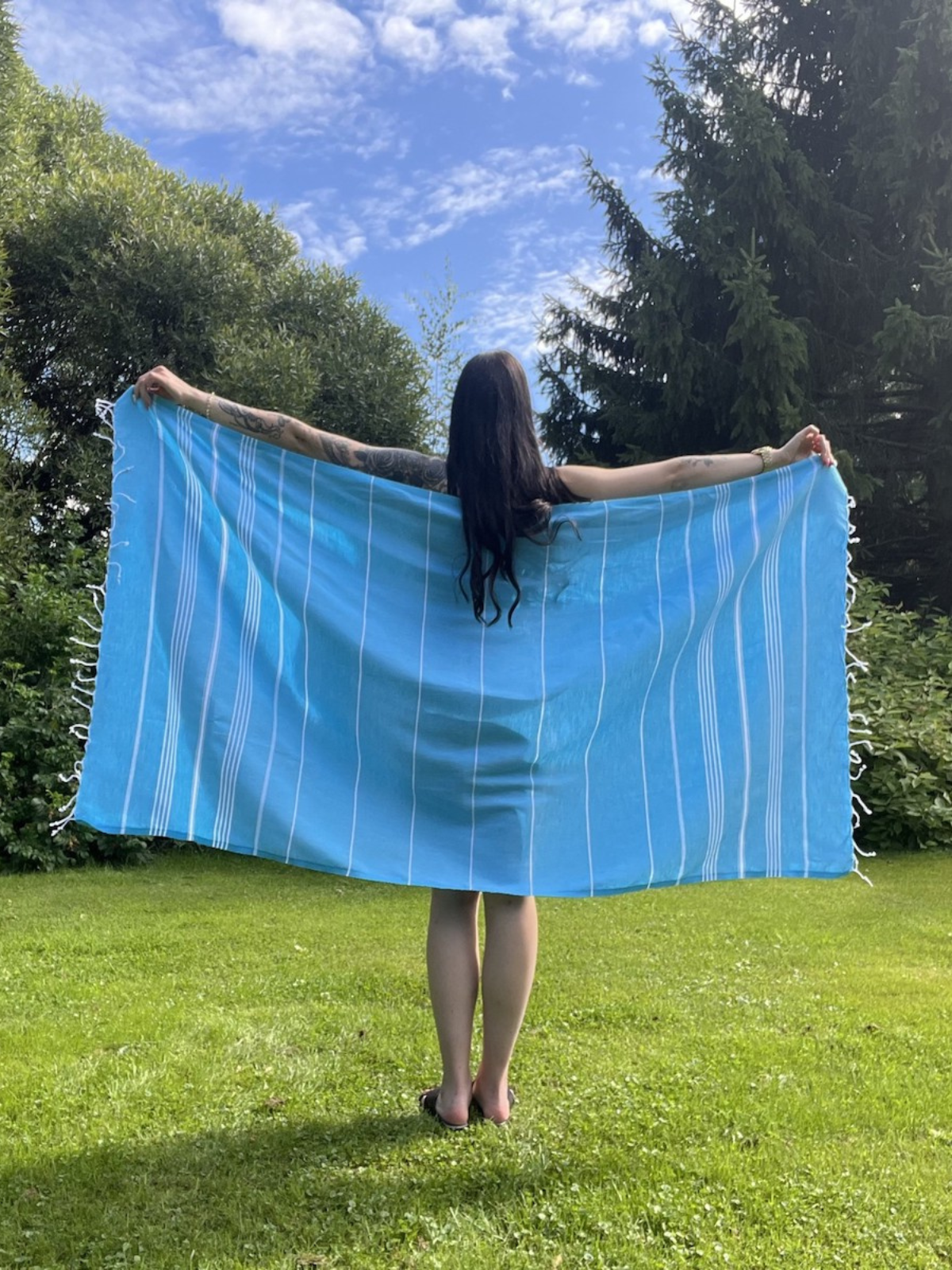 Kreikkalainen kylpypyyhe Dyyni turkoosi puuvilla 100x180cm