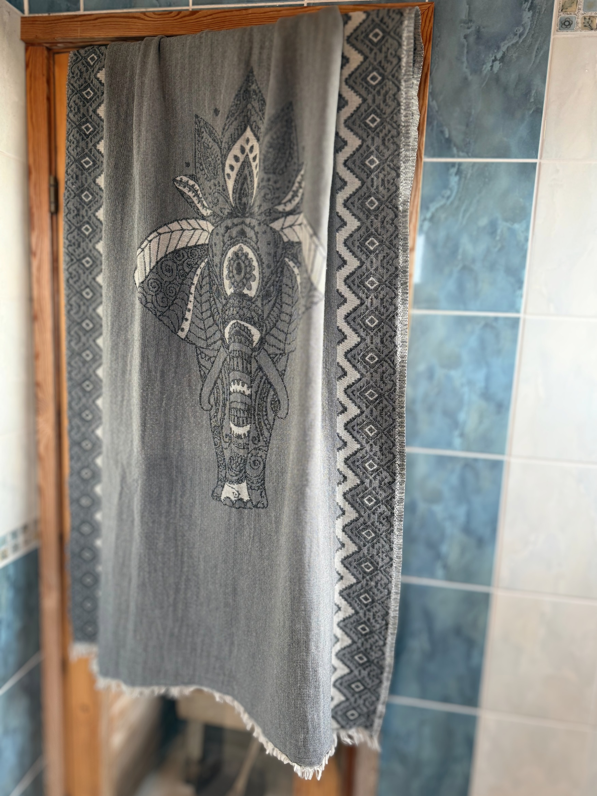 Hamam pyyhe Elefantti tummanharmaa puuvilla 95x195cm