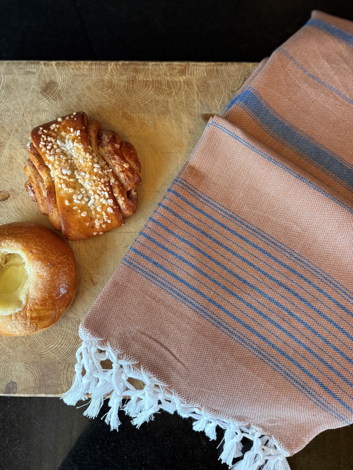 Hamam käsipyyhe Raita ruskea-sininen puuvilla 50x100cm