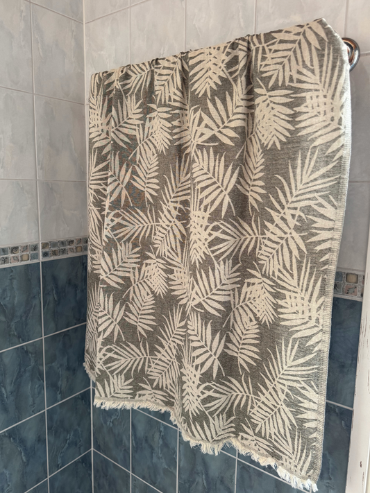 Hamam pyyhe Palmu vihreänharmaa puuvilla 90x170cm
