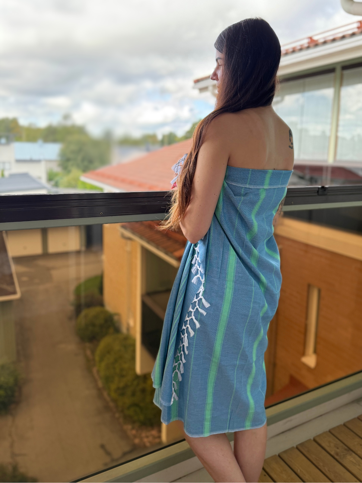 Hamam pyyhe Raita sininen-vihreä puuvilla 100x170cm