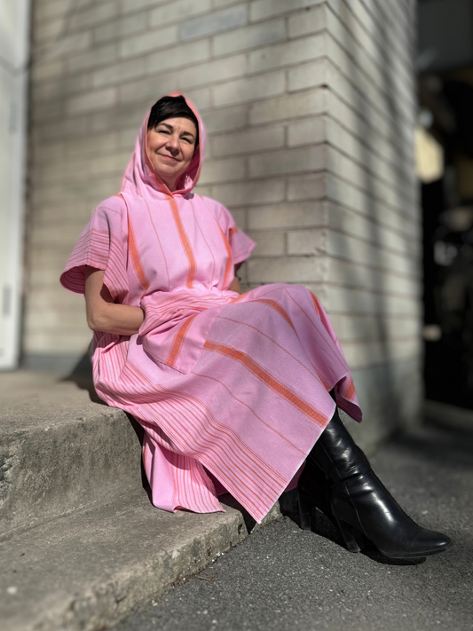Hamam tunika hupullinen Raita pinkki-mandariini