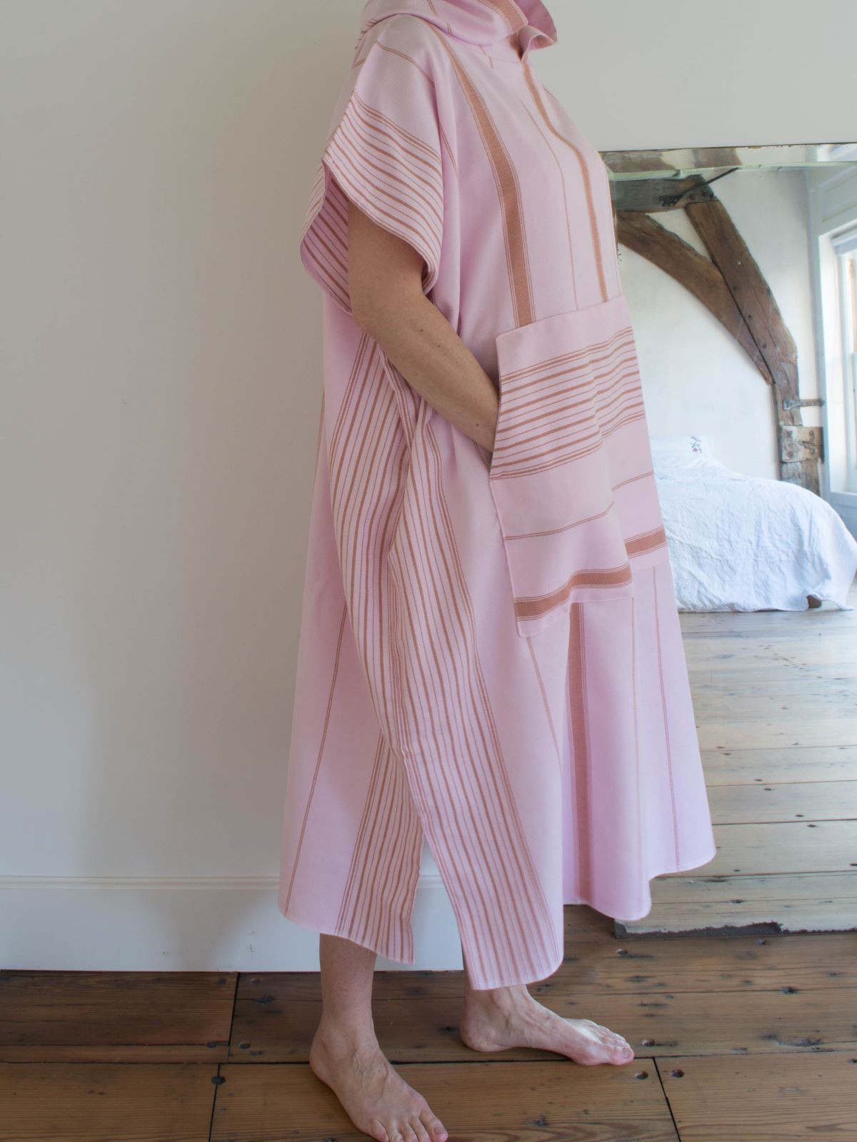 Hamam tunika hupullinen Raita vaaleanpunainen-ruskea