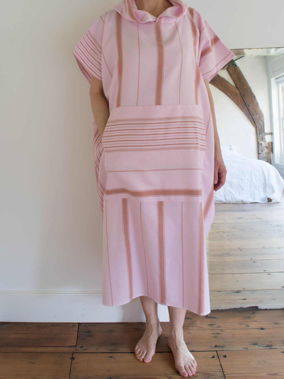 Hamam tunika hupullinen Raita vaaleanpunainen-ruskea