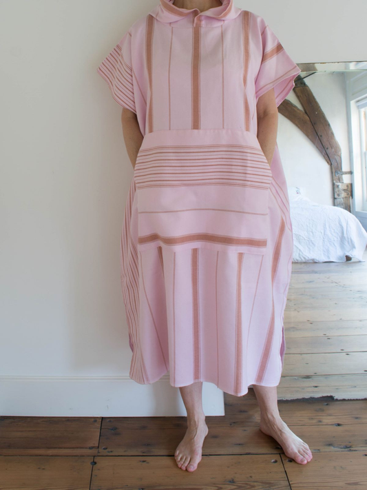 Hamam tunika hupullinen Raita vaaleanpunainen-ruskea