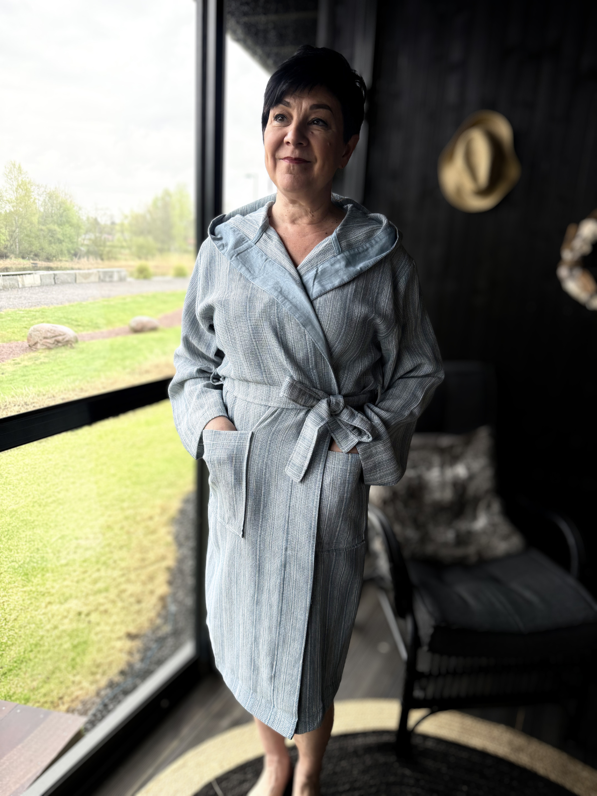Hamam hupullinen kylpytakki Harmony sininen