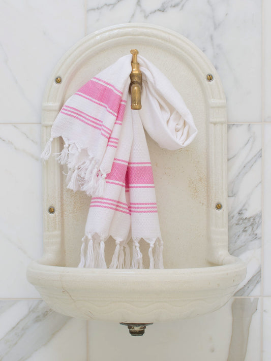Hamam käsipyyhe Hehku valkoinen-pinkki puuvilla 50x100cm