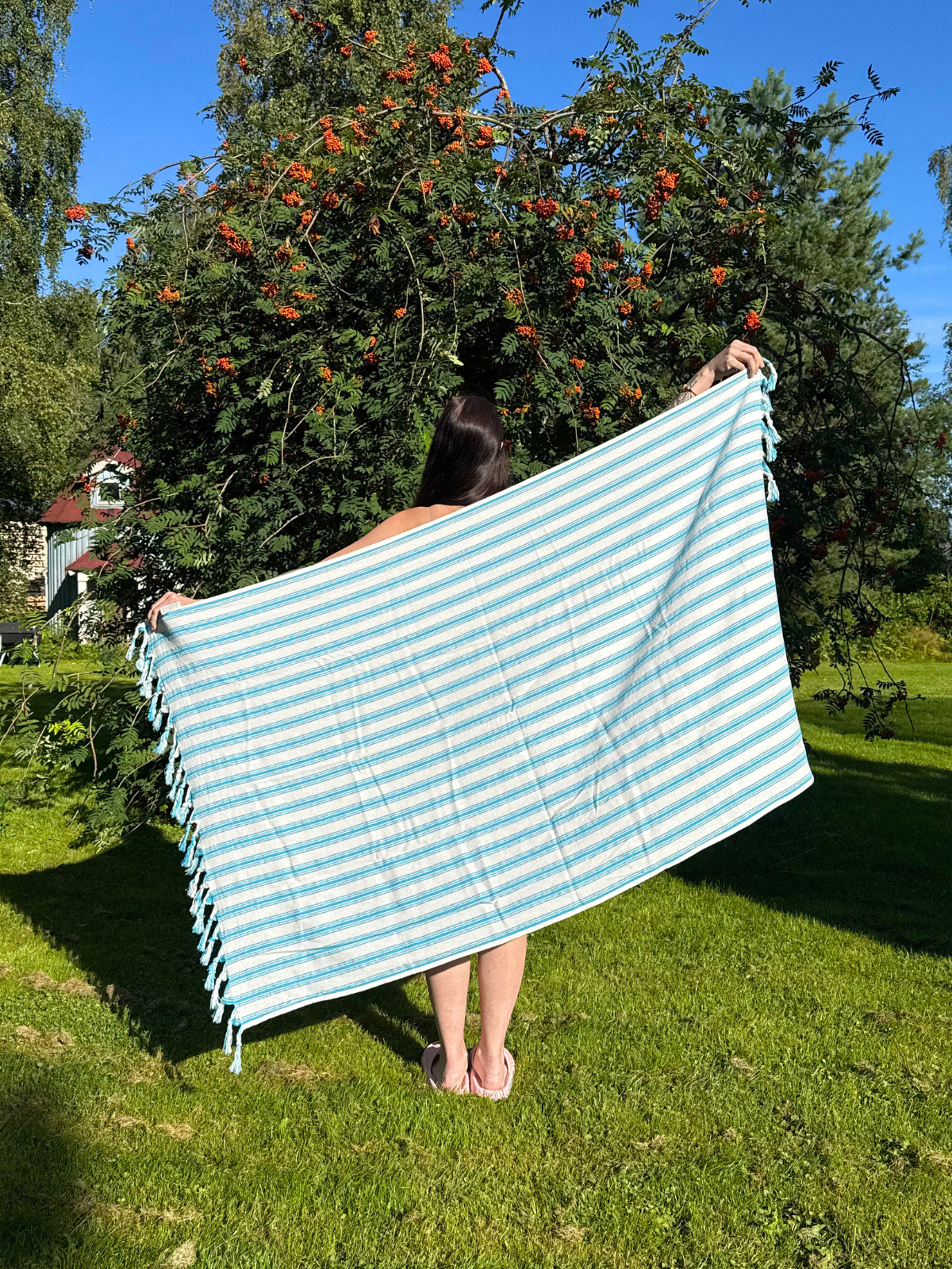 Kreikkalainen pyyhe Kaisla turkoosi puuvilla 100x180cm