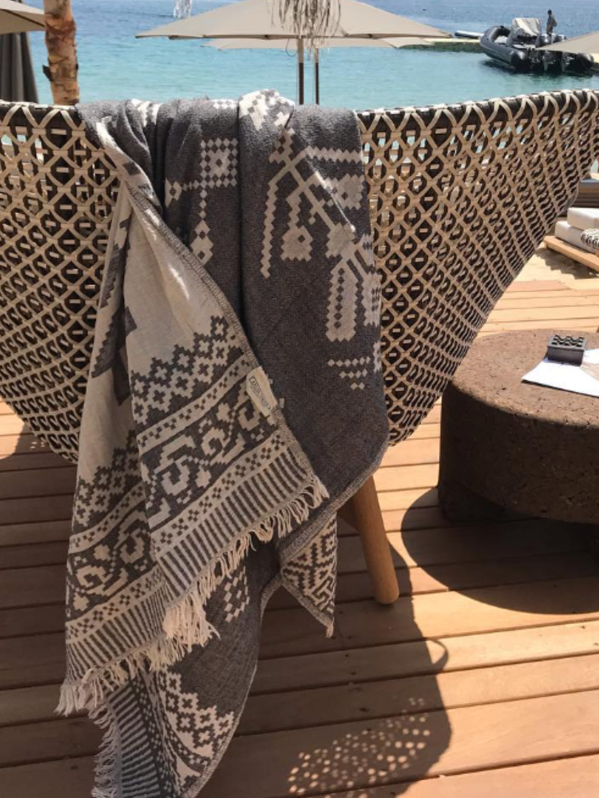 Kreikkalainen pyyhe Ornamentti musta puuvilla 90x180cm