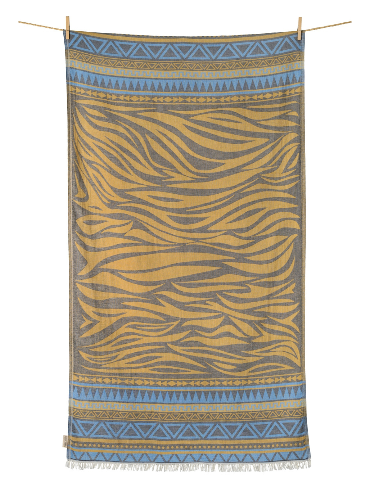 Kreikkalainen pyyhe Seepra sinappi-vaaleansininen puuvilla 90x180cm