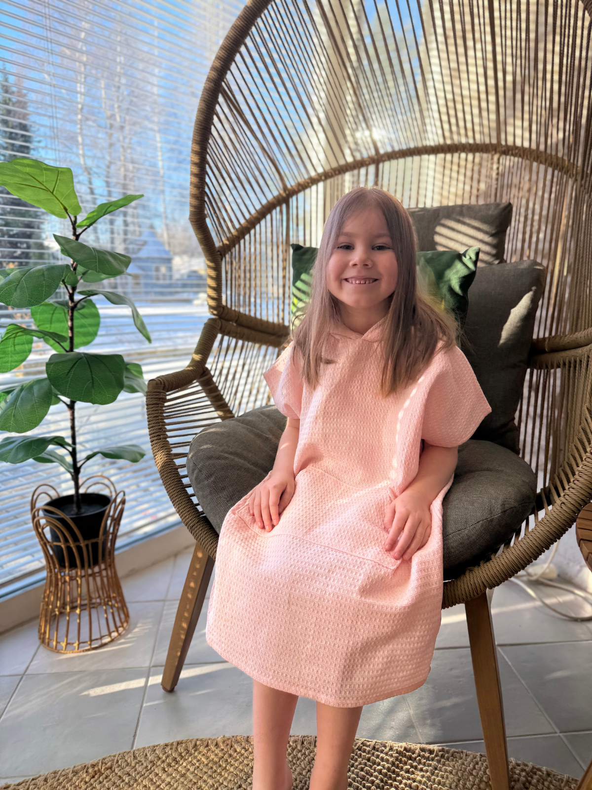 Poncho hupullinen lasten vaaleanpunainen