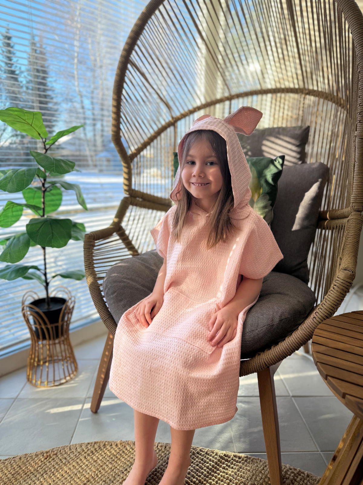 Poncho hupullinen lasten vaaleanpunainen