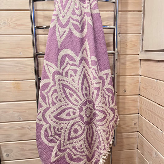 Hamam pyyhe Mandala laventeli puuvilla 90x180cm