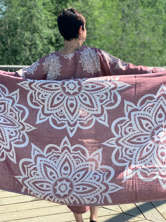 Hamam pyyhe Mandala burgundinpunainen puuvilla 90x180cm