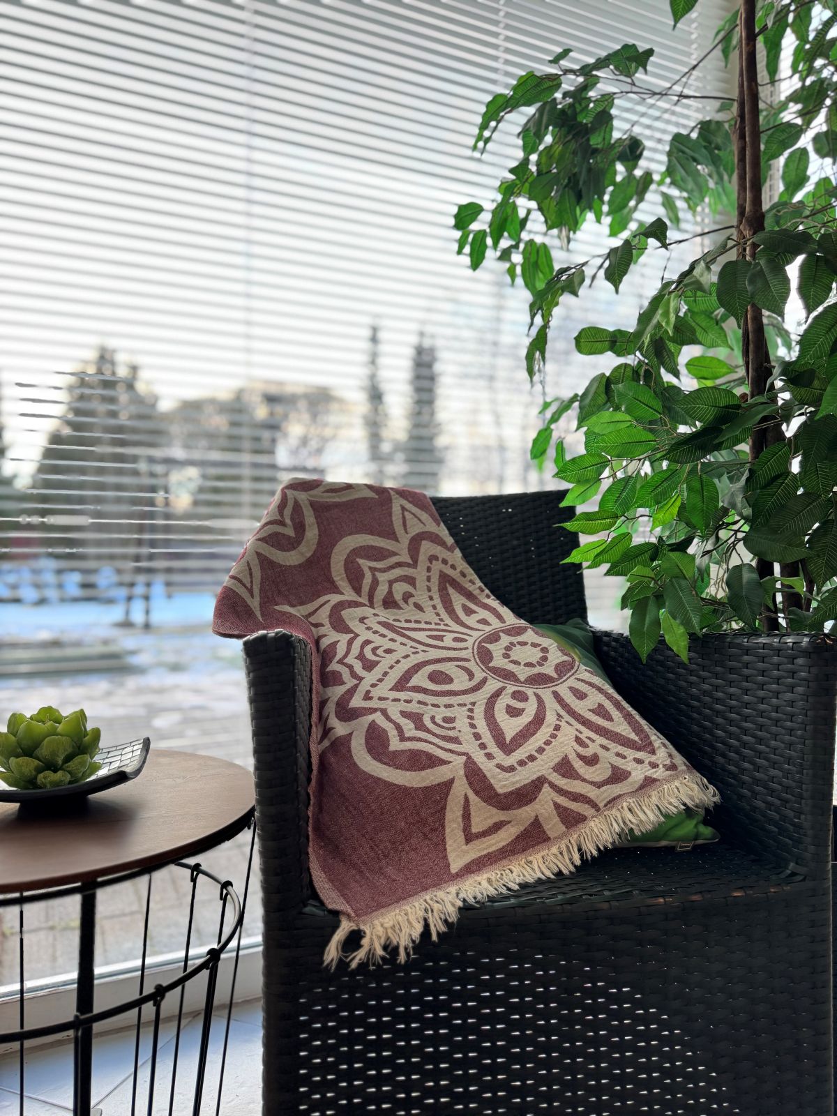 Hamam pyyhe Mandala burgundinpunainen puuvilla 90x180cm