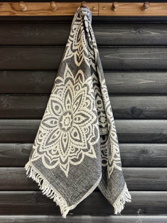 Hamam käsipyyhe Mandala musta puuvilla 40x90cm