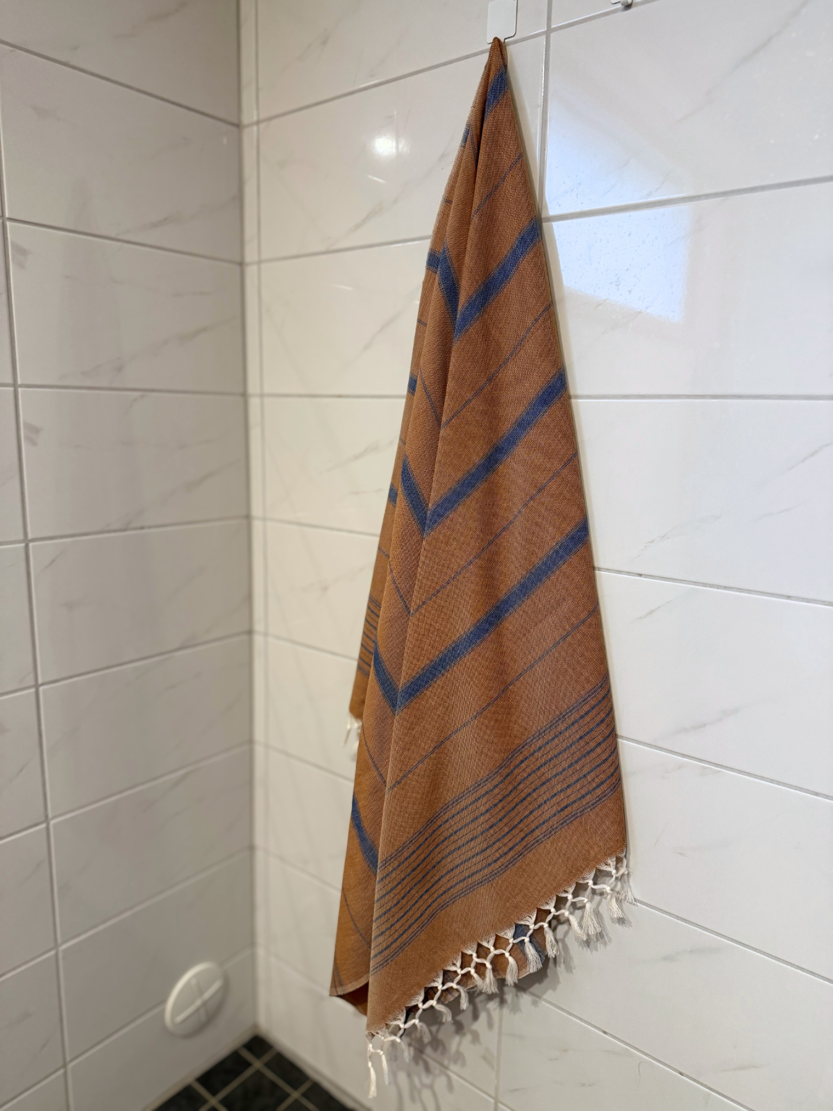 Hamam pyyhe Raita ruskea-sininen puuvilla 100x170cm