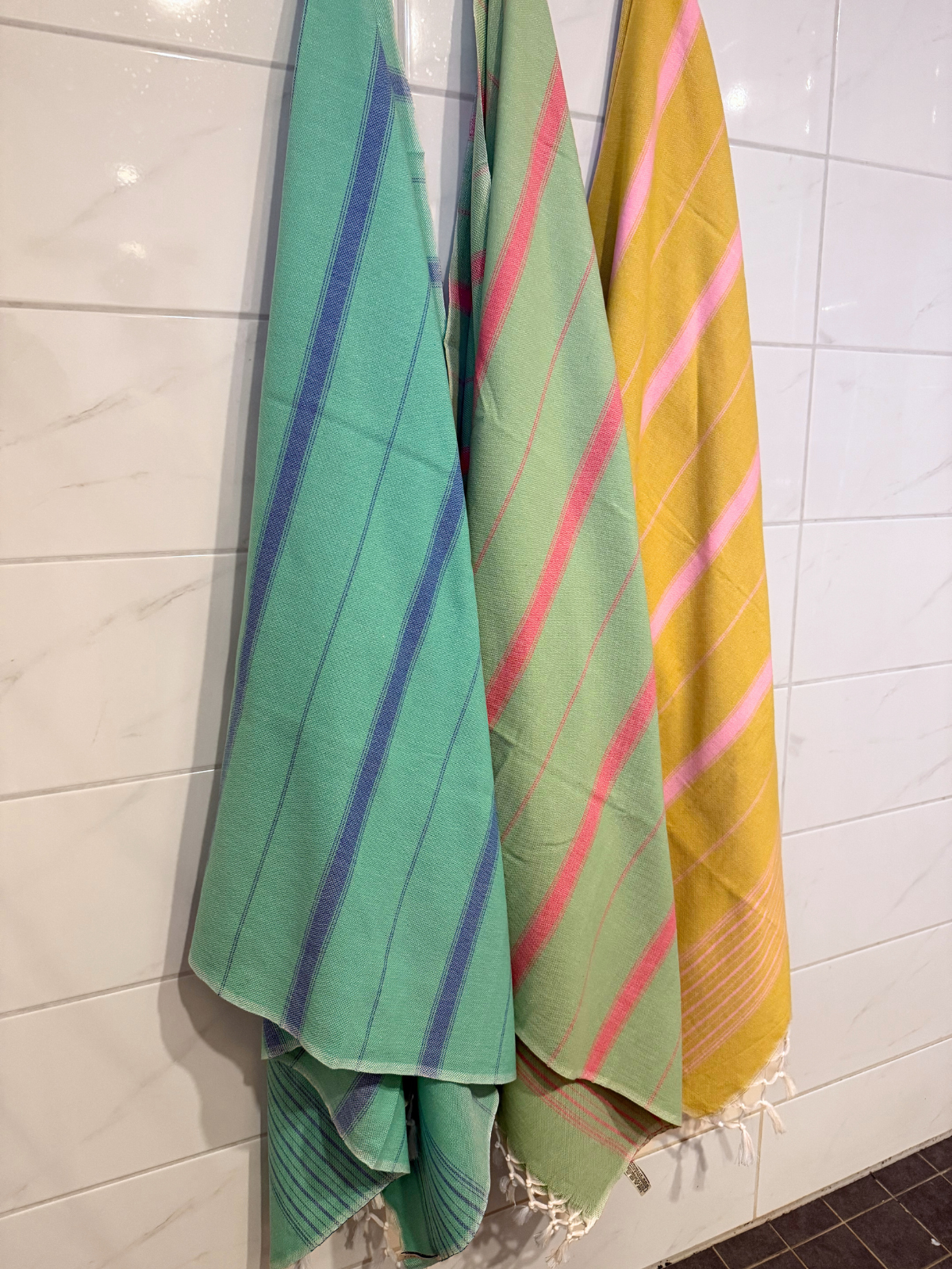 Hamam pyyhe Raita vaaleanvihreä-pinkki puuvilla 100x170cm