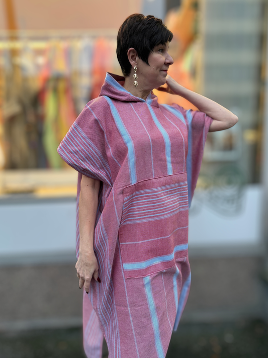 Hamam tunika hupullinen Raita tiilenpunainen-sininen