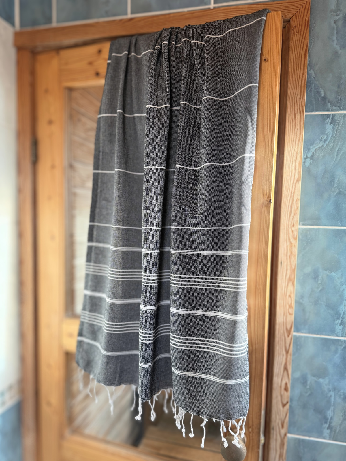 Hamam pyyhe Riviera musta puuvilla 100x185cm