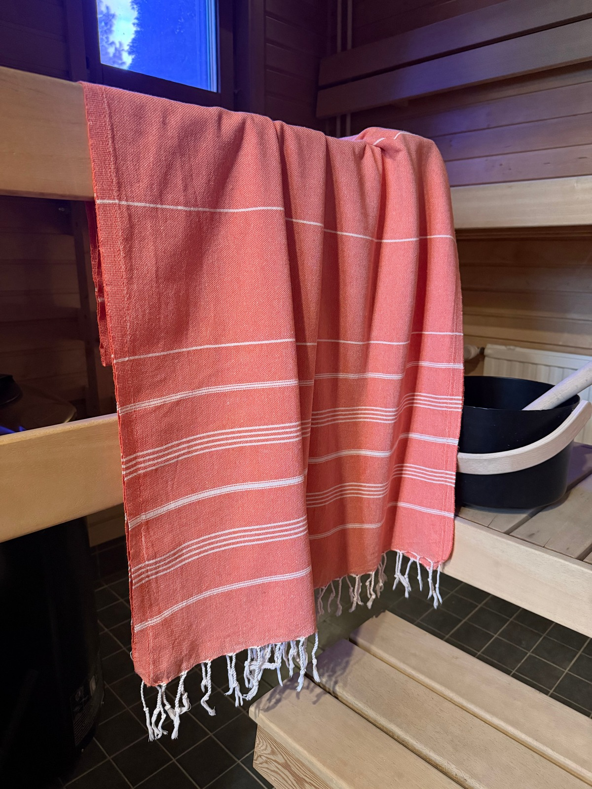 Hamam pyyhe Riviera poltettu koralli puuvilla 100x185cm