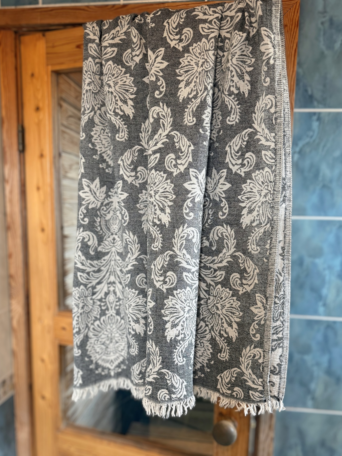 Hamam pyyhe Rokokoo musta puuvilla 95x185cm